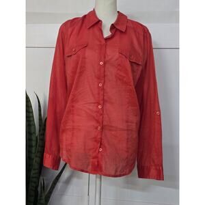 CHICO'S SILKY SOFT FABRIC BUTTON FRONT LONG SLEEVE SHIRT EXUBERANT ORANGE LARGE